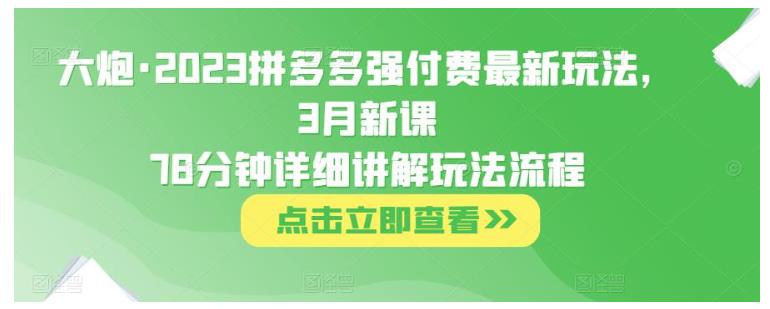 78分钟讲解2023拼多多强付费新玩法(大炮指教)