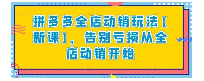 手把手教你拼多多全店动销玩法(从此告别亏损)