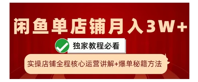 闲鱼单店爆单核心秘籍(一学就会月收益3W以上)